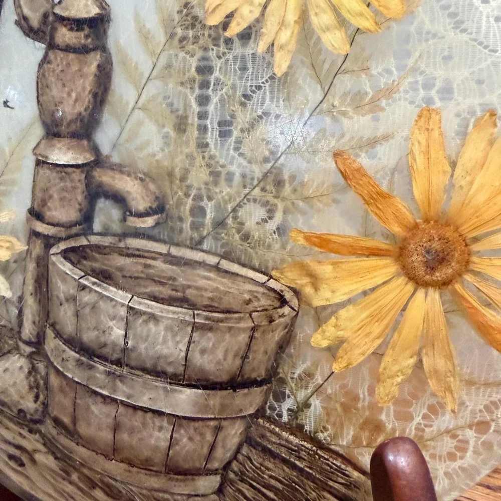 Vintage Lucite Resin‎ Trivet Hand Painted Water Pump Daisies Cottagecore 8